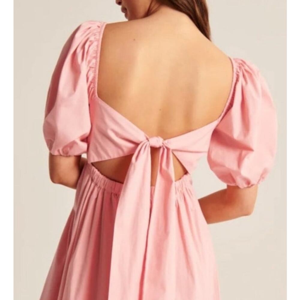 Pink Abercrombie O-Ring Puff Sleeve Midi Dress S - Picture 7 of 11